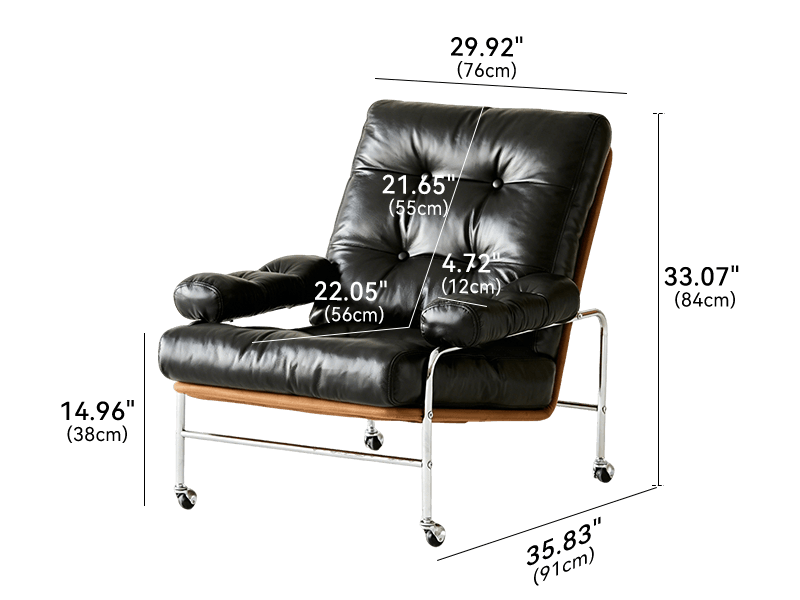 Leather lounge chair dimensions 29.92 in wide 35.83 in deep 33.07 in tall with a 14.96 in seat height