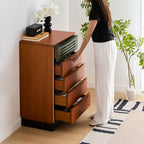 Solid Wood 5 Drawer Dresser, Mid Century Tall Chest of Drawers with Jewelry Tray