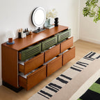 Triple Dresser, Mid Century Modern 59 Inch Bedroom Chest with Nine Drawers and Vented Fronts