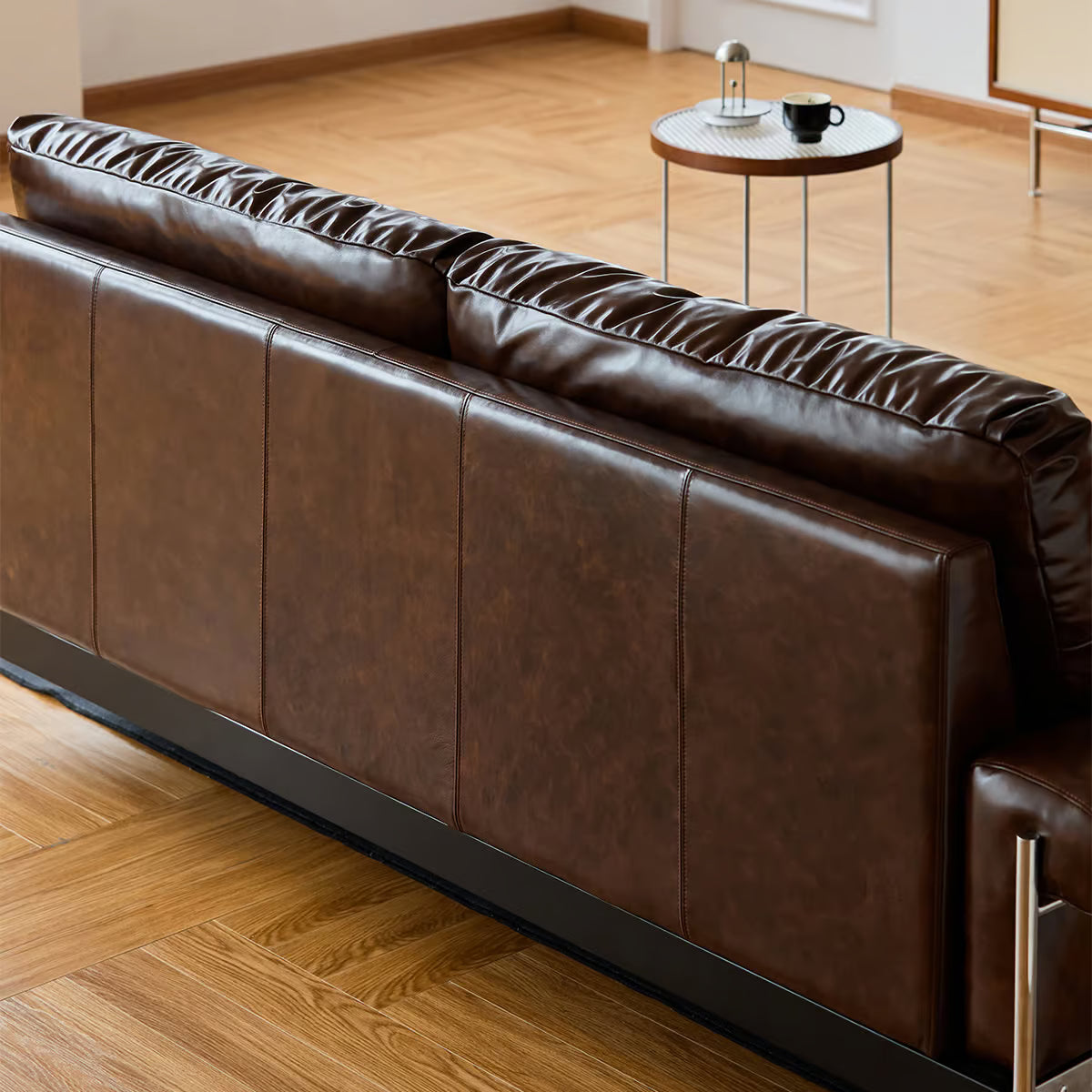 Top Grain Leather Sofa, Distressed Oil Wax Vintage Leather Couch with Deep Seat and Down Blend Cushions