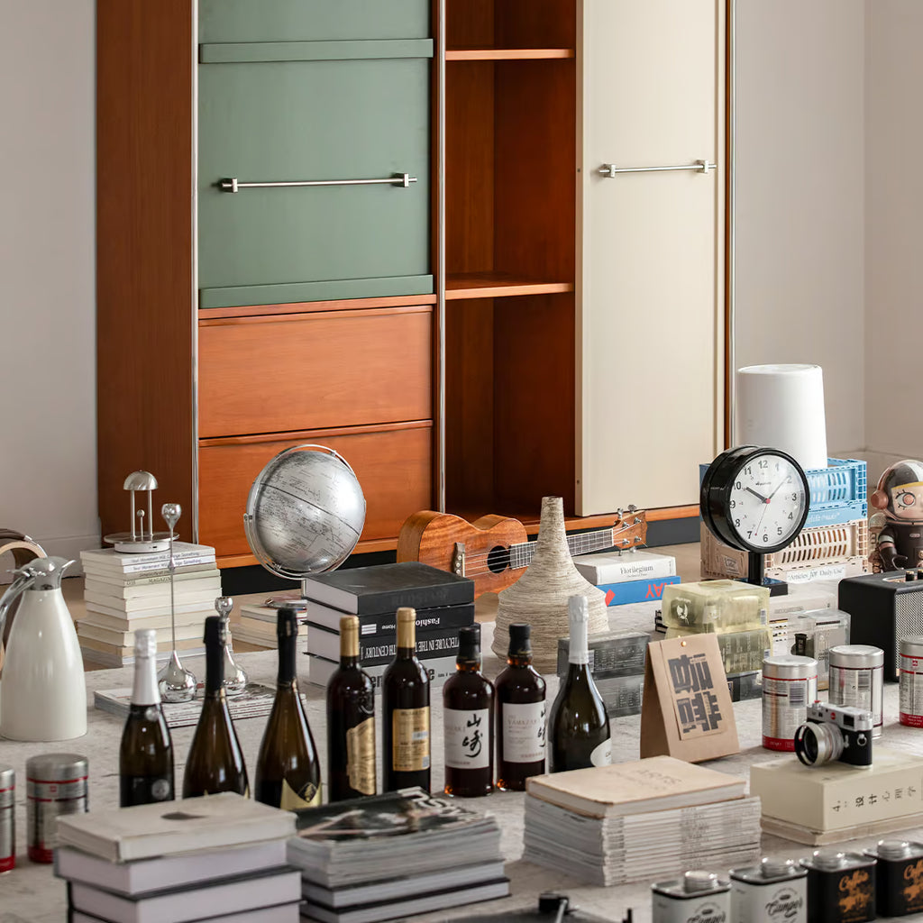 Sliding Door Cabinet, Mid Century Solid Wood Display Cabinet with Adjustable Shelves