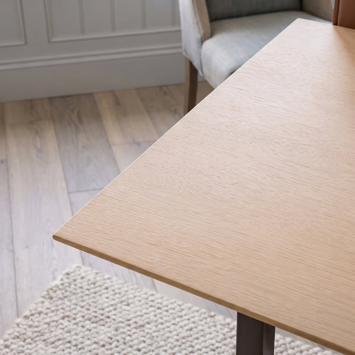 Albo Writing Desk with Drawers, White Oak Veneer Top with Brushed Steel Frame