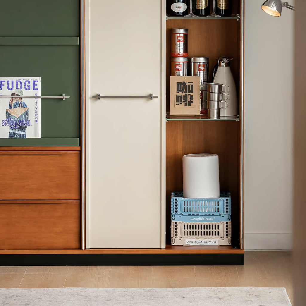Sliding Door Cabinet, Mid Century Solid Wood Display Cabinet with Adjustable Shelves