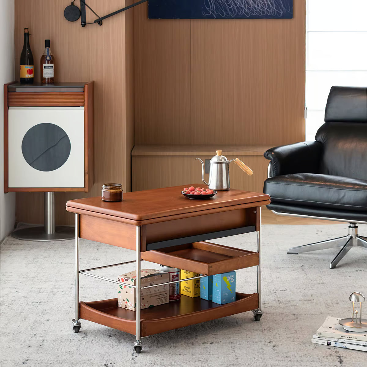 Folding Coffee Table with Wheels and Storage, Solid Wood Expandable Coffee Table for Small Spaces