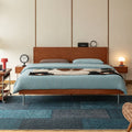 Solid Wood Bed Frame with Adjustable Headboard and Metal Legs, Walnut or Vintage Brown