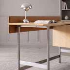 Albo Writing Desk with Drawers, White Oak Veneer Top with Brushed Steel Frame