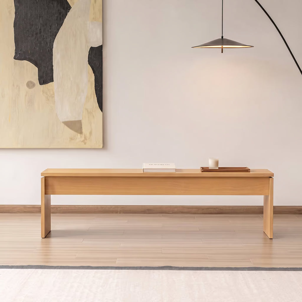 H Bench, Wood Dining Bench in Oak Veneer with Panel Legs, Backless Bench for End of Bed or Entryway, 4 Lengths