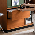 Sliding Door Cabinet, Mid Century Solid Wood Display Cabinet with Adjustable Shelves