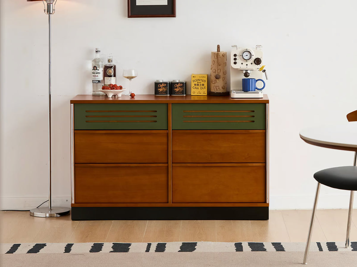 One chest, a whole new room. Mid century color blocking with real depth.