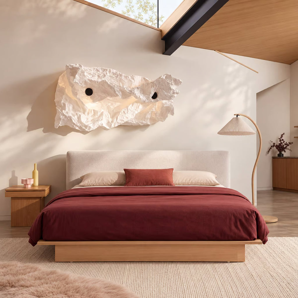 Wente Floating Bed Frame, Japanese Low Profile Bed with Removable Upholstered Headboard or Headboardless Floor Bed