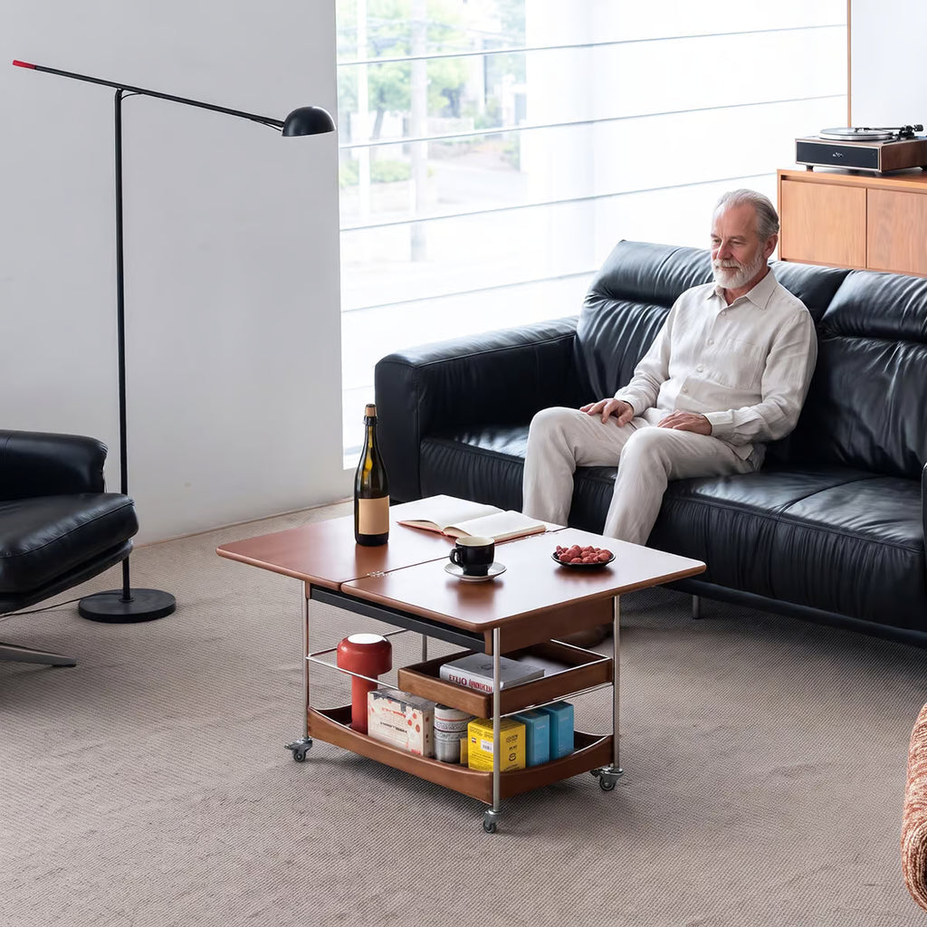 Folding Coffee Table with Wheels and Storage, Solid Wood Expandable Coffee Table for Small Spaces