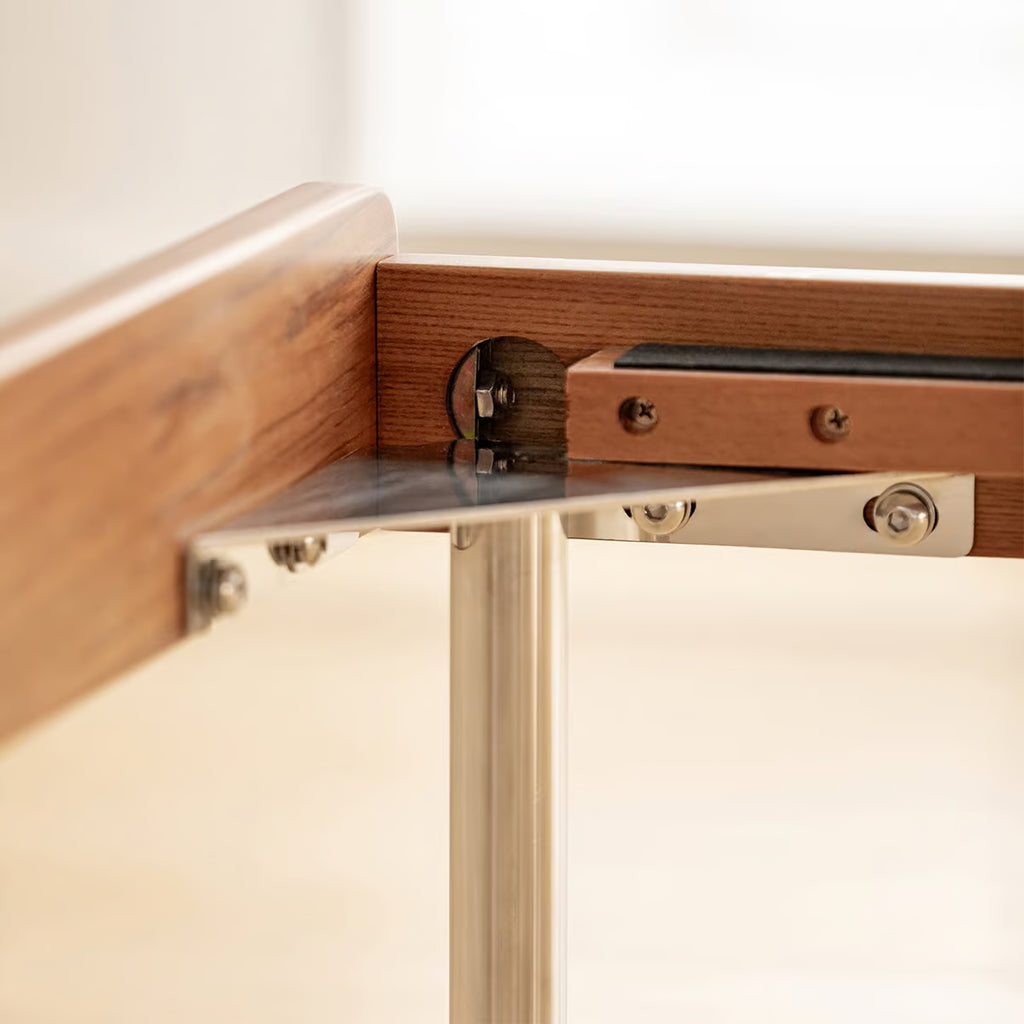 Solid Wood Bed Frame with Adjustable Headboard and Metal Legs, Walnut or Vintage Brown