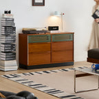 6 Drawer Double Dresser, Mid Century Modern Low Wide Chest of Drawers with Vented Drawer Fronts