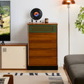Solid Wood 5 Drawer Dresser, Mid Century Tall Chest of Drawers with Jewelry Tray