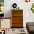 Solid Wood 5 Drawer Dresser, Mid Century Tall Chest of Drawers with Jewelry Tray