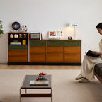 Triple Dresser, Mid Century Modern 59 Inch Bedroom Chest with Nine Drawers and Vented Fronts