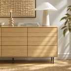 Kelin 9 Drawer Dresser, White Oak Veneer with Steel Legs, 63 Inch Wide