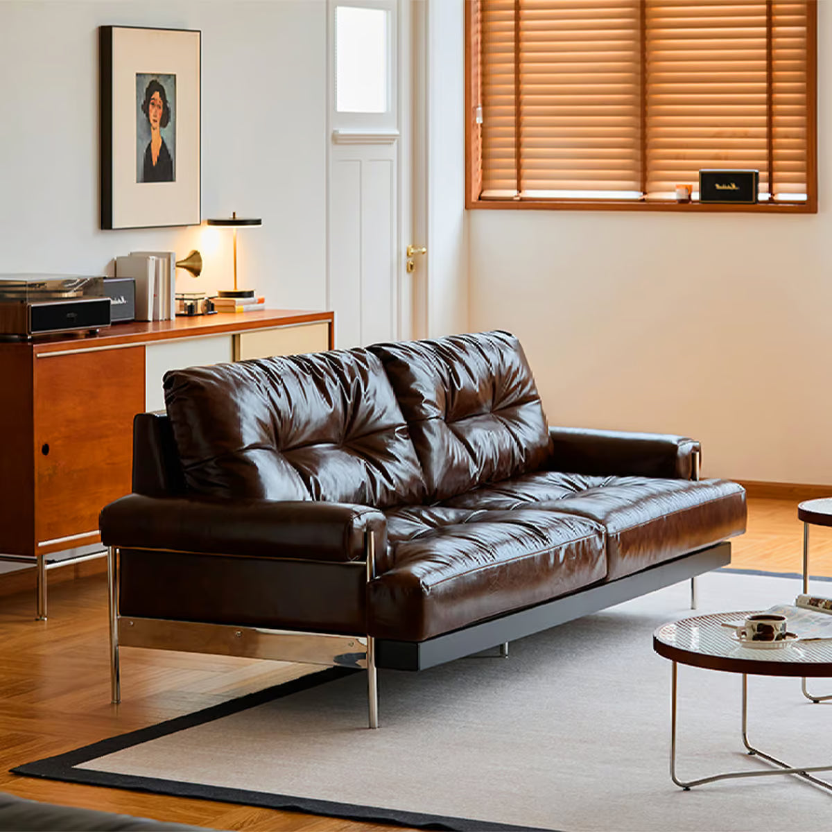 Top Grain Leather Sofa, Distressed Oil Wax Vintage Leather Couch with Deep Seat and Down Blend Cushions