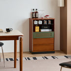 Accent Cabinet with Glass Display Shelf, Mid Century Narrow Storage Cabinet with Three Drawers