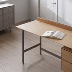 Albo Writing Desk with Drawers, White Oak Veneer Top with Brushed Steel Frame