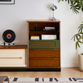 Accent Cabinet with Glass Display Shelf, Mid Century Narrow Storage Cabinet with Three Drawers