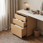 Moey Dresser Desk Combo, 3/6 Drawer White Oak Veneer Dresser with Rotating Vanity Top