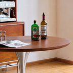 Round Pedestal Dining Table with Tulip Base, Hardwood or White Sintered Stone Top