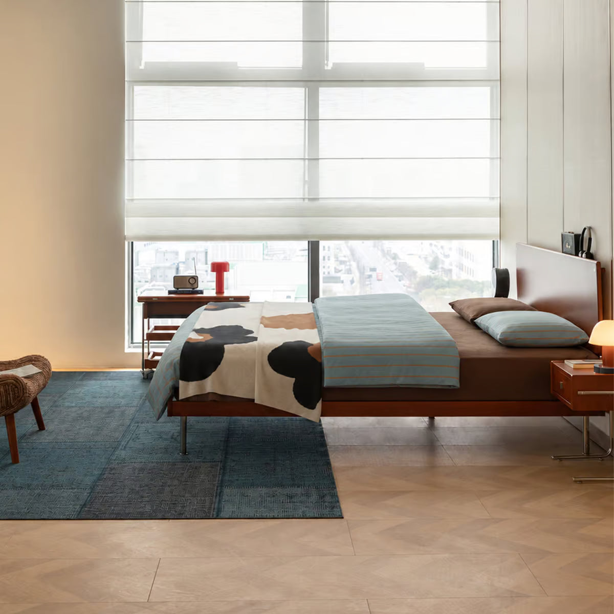 Solid Wood Bed Frame with Adjustable Headboard and Metal Legs, Walnut or Vintage Brown
