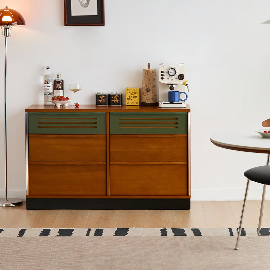 6 Drawer Double Dresser, Mid Century Modern Low Wide Chest of Drawers with Vented Drawer Fronts