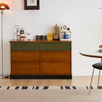 6 Drawer Double Dresser, Mid Century Modern Low Wide Chest of Drawers with Vented Drawer Fronts