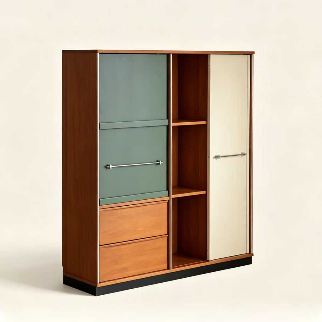 Sliding Door Cabinet, Mid Century Solid Wood Display Cabinet with Adjustable Shelves