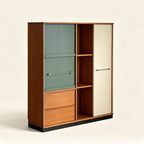 Sliding Door Cabinet, Mid Century Solid Wood Display Cabinet with Adjustable Shelves