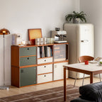 Stackable modular cabinets used as a coffee bar with espresso machine