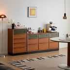 Triple Dresser, Mid Century Modern 59 Inch Bedroom Chest with Nine Drawers and Vented Fronts
