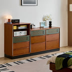 Accent Cabinet with Glass Display Shelf, Mid Century Narrow Storage Cabinet with Three Drawers