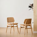 Mid Century Modern Dining Chair, White Oak Veneer with Faux Leather Seat, Armless