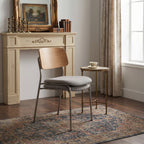 Airi Modern Dining Chair, White Oak Veneer Back with Stainless Steel Legs, Armless and Stackable