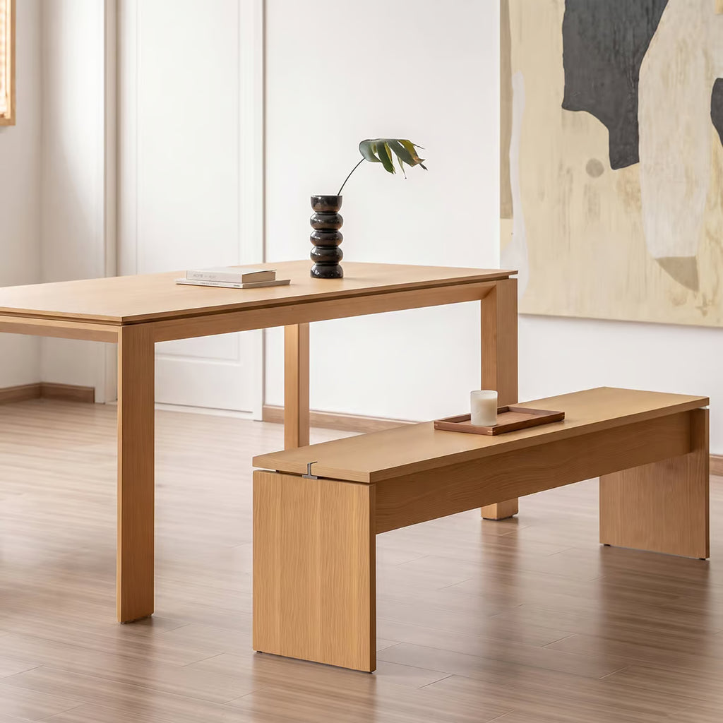 H Bench, Wood Dining Bench in Oak Veneer with Panel Legs, Backless Bench for End of Bed or Entryway, 4 Lengths