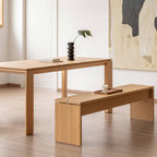 H Bench, Wood Dining Bench in Oak Veneer with Panel Legs, Backless Bench for End of Bed or Entryway, 4 Lengths