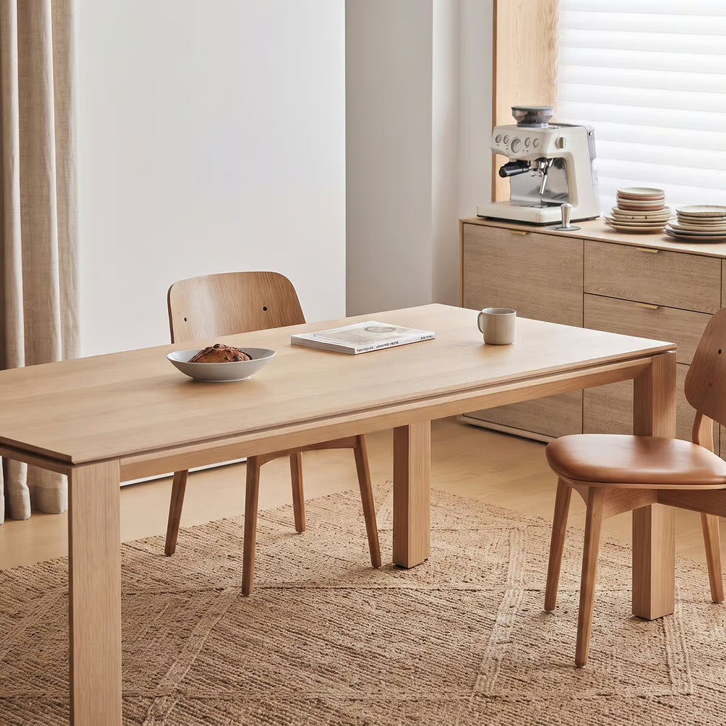 Wood Dining Table, Scandinavian White Oak Veneer with Wide Legs