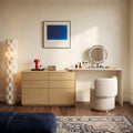 Moey Dresser Desk Combo, 3/6 Drawer White Oak Veneer Dresser with Rotating Vanity Top