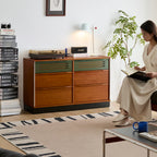 6 Drawer Double Dresser, Mid Century Modern Low Wide Chest of Drawers with Vented Drawer Fronts