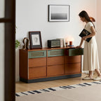 Triple Dresser, Mid Century Modern 59 Inch Bedroom Chest with Nine Drawers and Vented Fronts