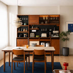 Solid Wood Sideboard with Hutch, Mid Century Coffee Bar Cabinet with Stone Top