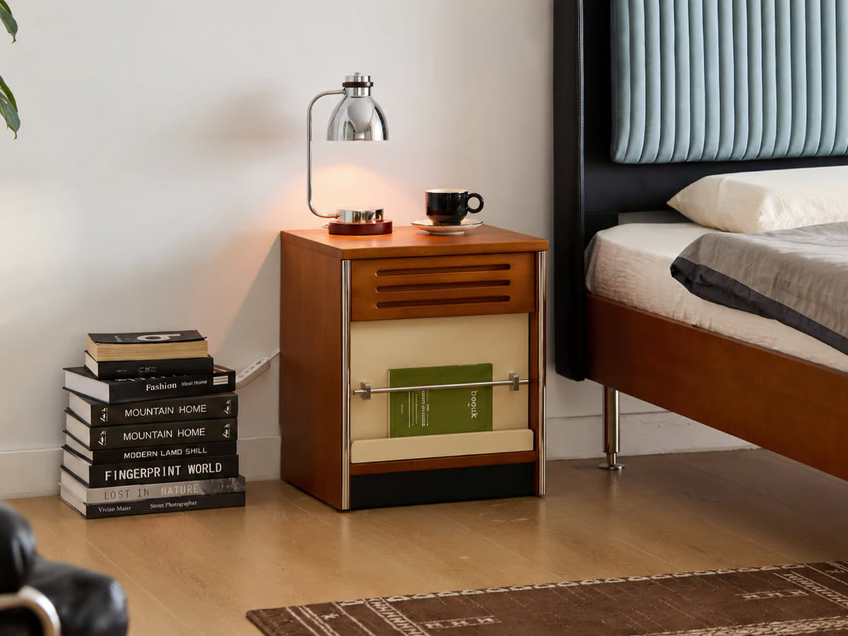 Muted color blocking that wakes up one corner of the bedroom