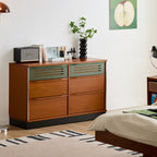 6 Drawer Double Dresser, Mid Century Modern Low Wide Chest of Drawers with Vented Drawer Fronts