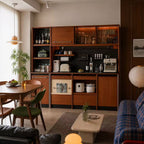 Solid Wood Sideboard with Hutch, Mid Century Coffee Bar Cabinet with Stone Top
